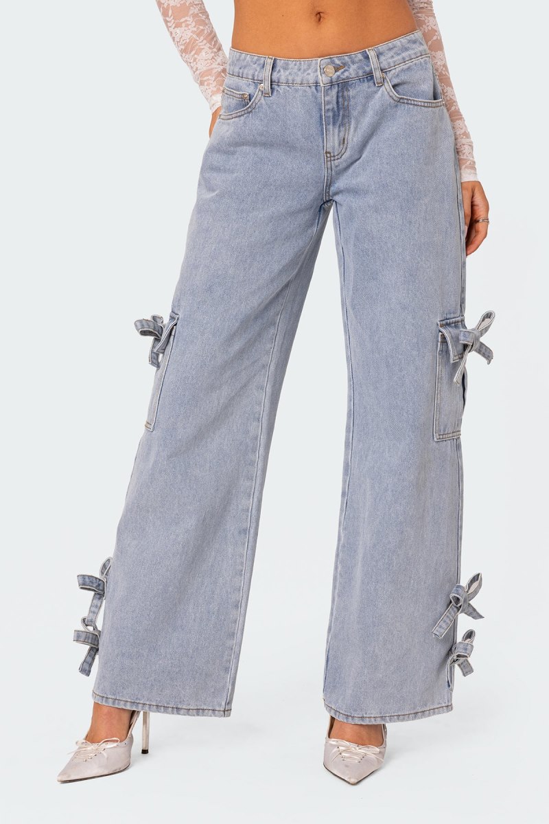 Edikted Bows 4 Days Low Rise Baggy Jeans Light Blue | USA BY187198W5