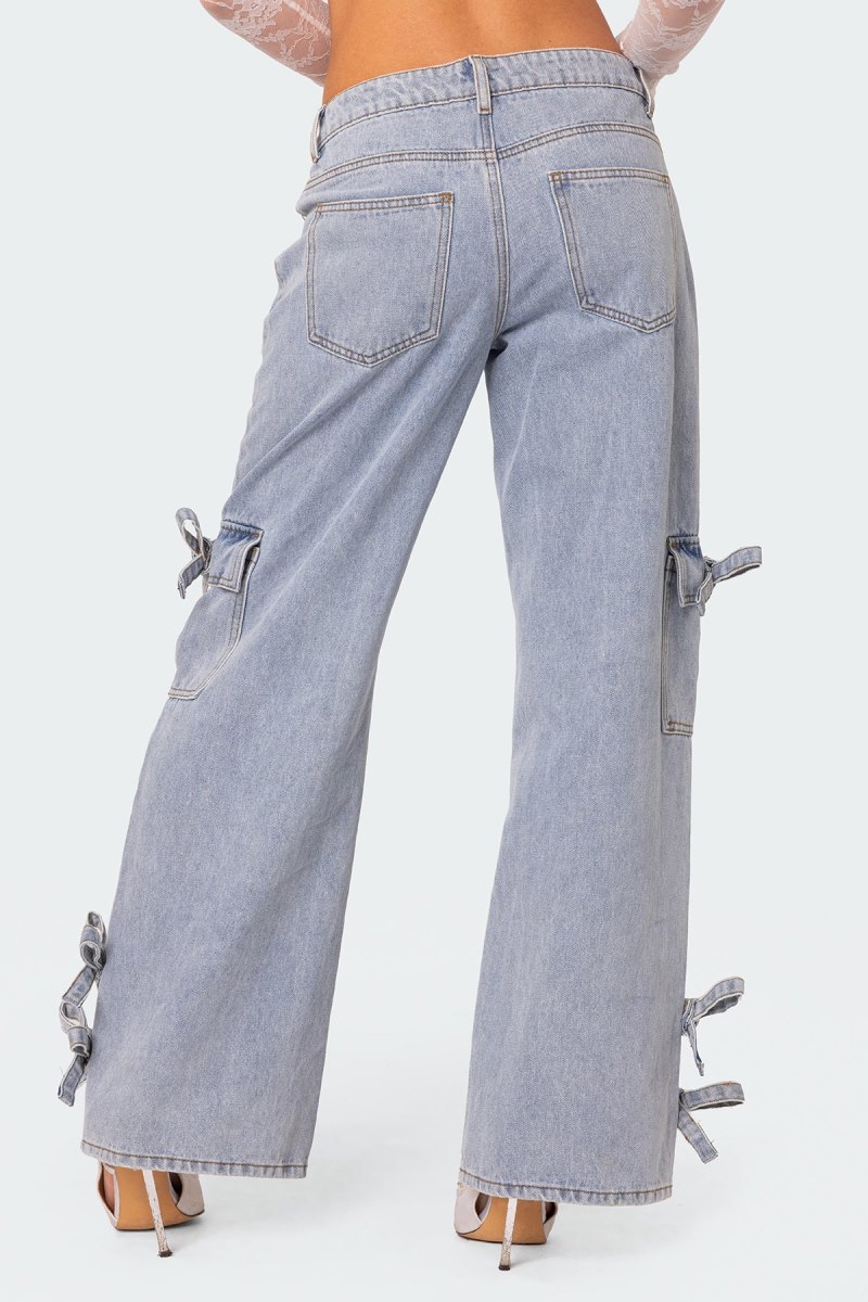 Edikted Bows 4 Days Low Rise Baggy Jeans Cargo Pants Light Blue | USA OX124322K4