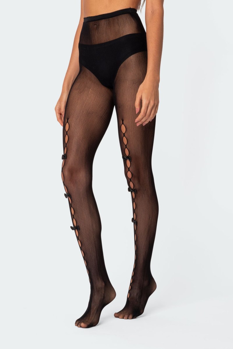 Edikted Bowtie Cutout Tights Socks Black | USA YN695419B5