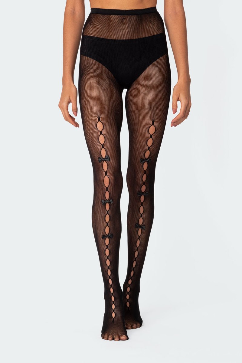 Edikted Bowtie Cutout Tights Socks Black | USA YN695419B5