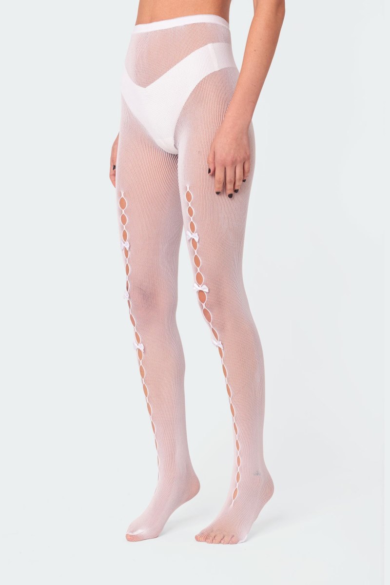 Edikted Bowtie Cutout Tights Socks Black | USA VB474597H9