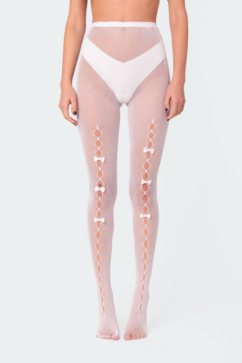 Edikted Bowtie Cutout Tights Socks Black | USA VB474597H9