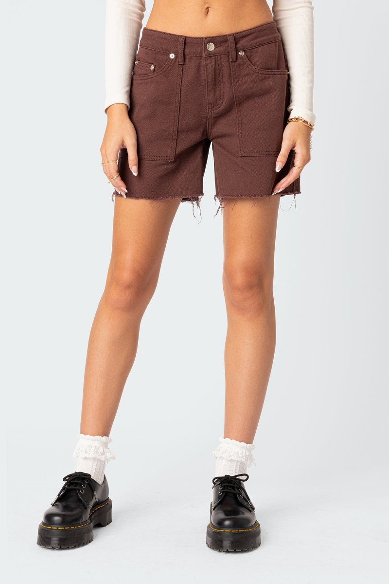 Edikted Boyfriend Denim Carpenter Shorts Brown | USA PC587428A4