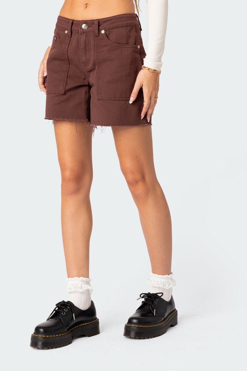 Edikted Boyfriend Denim Carpenter Shorts Brown | USA PC587428A4