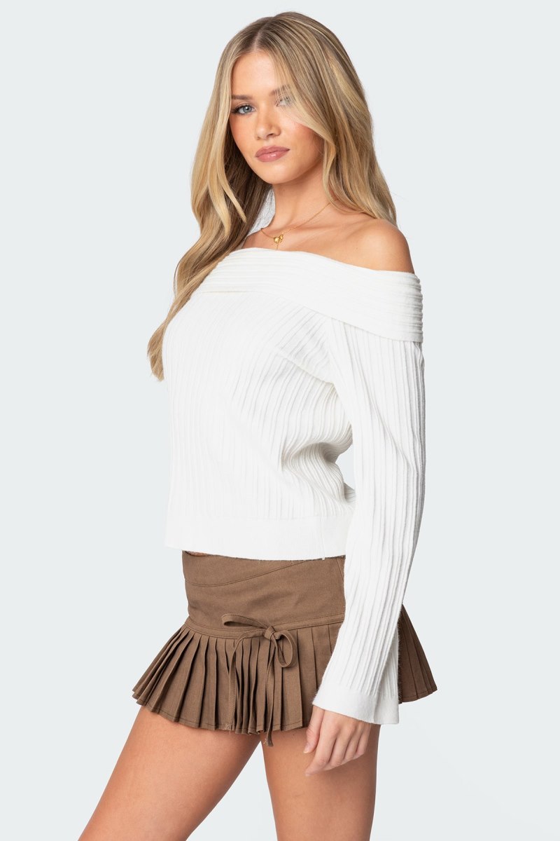 Edikted Brandy Fold Over Ribbed Sweater Long Sleeve Tops Dark Gray | USA AH785098S3