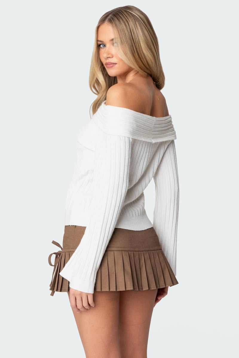 Edikted Brandy Fold Over Ribbed Sweater Long Sleeve Tops Dark Gray | USA AH785098S3