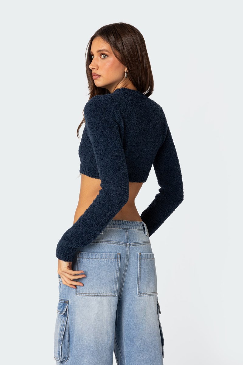 Edikted Brasil Cropped Sweater Long Sleeve Tops Navy | USA NA426562P7