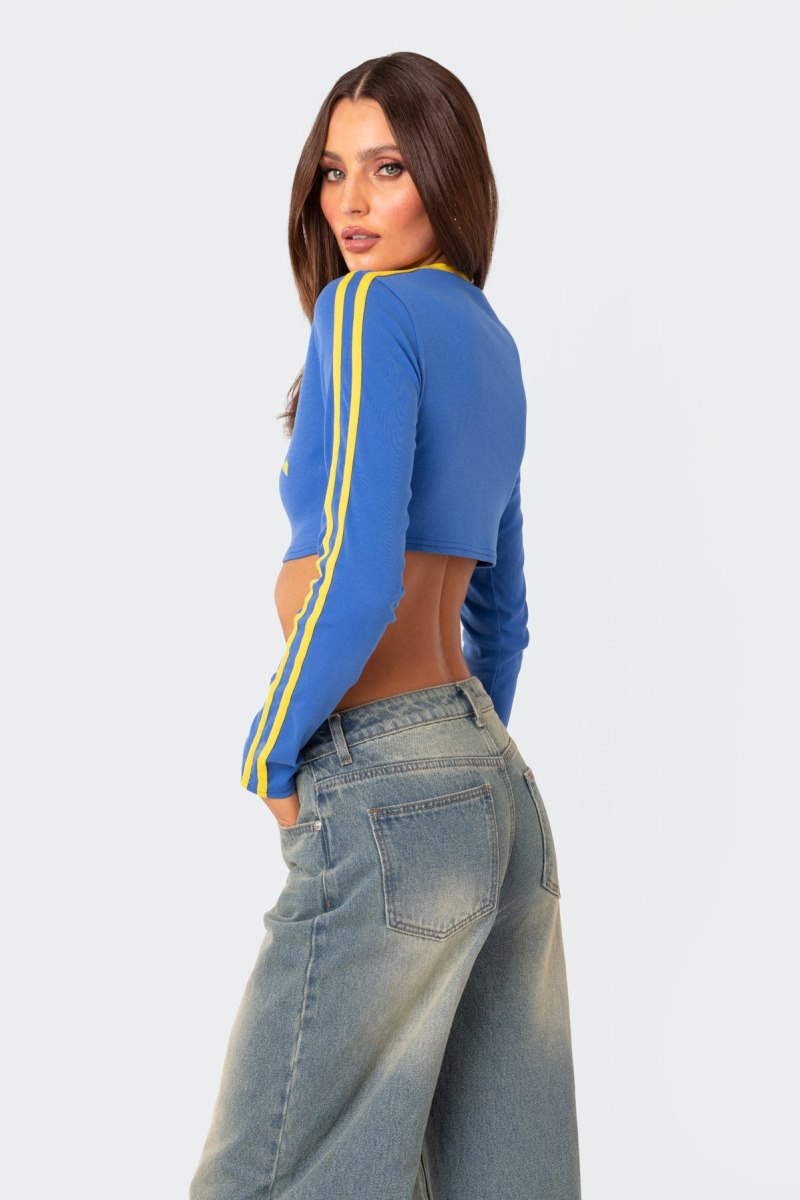 Edikted Brasil Long Sleeved Crop Tops Blue | USA RH029152V6