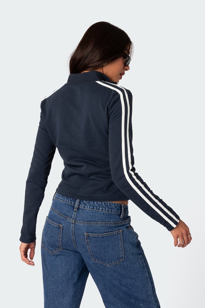 Edikted Brasil Zip Up Sweatshirt Long Sleeve Tops Navy | USA QL014031D8