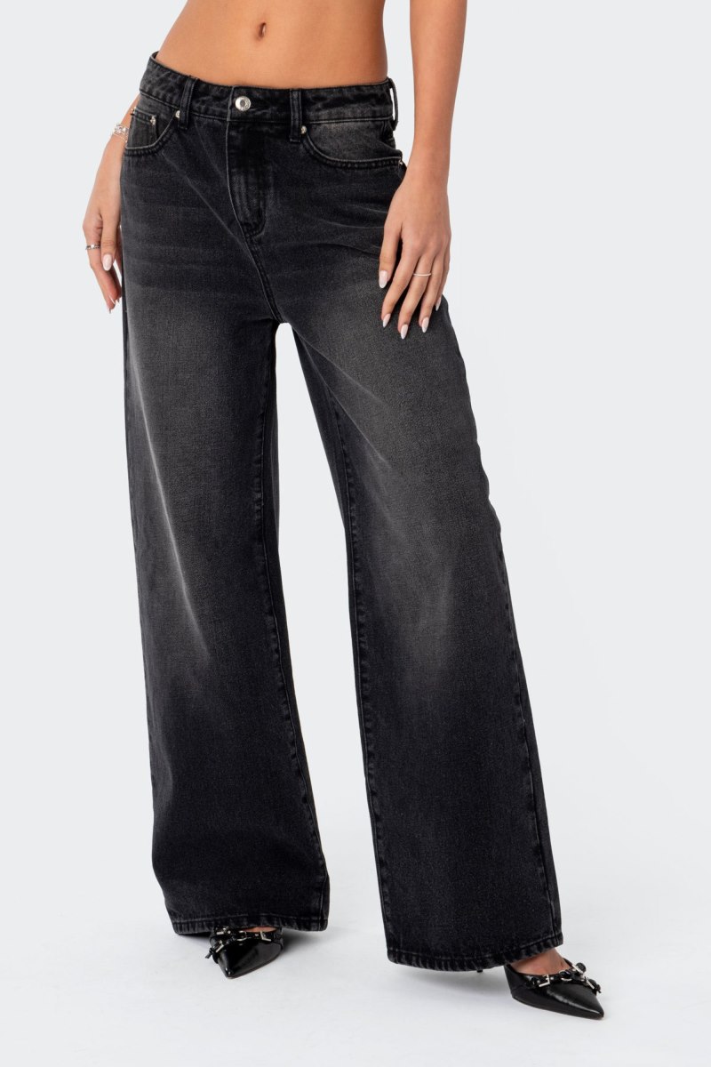 Edikted Braya Washed Low Rise Baggy Jeans Black Washed | USA MK810301U2
