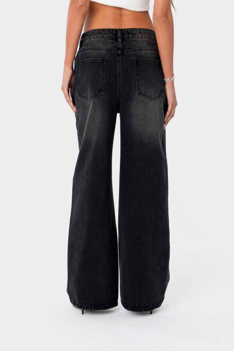 Edikted Braya Washed Low Rise Baggy Jeans Black Washed | USA MK810301U2