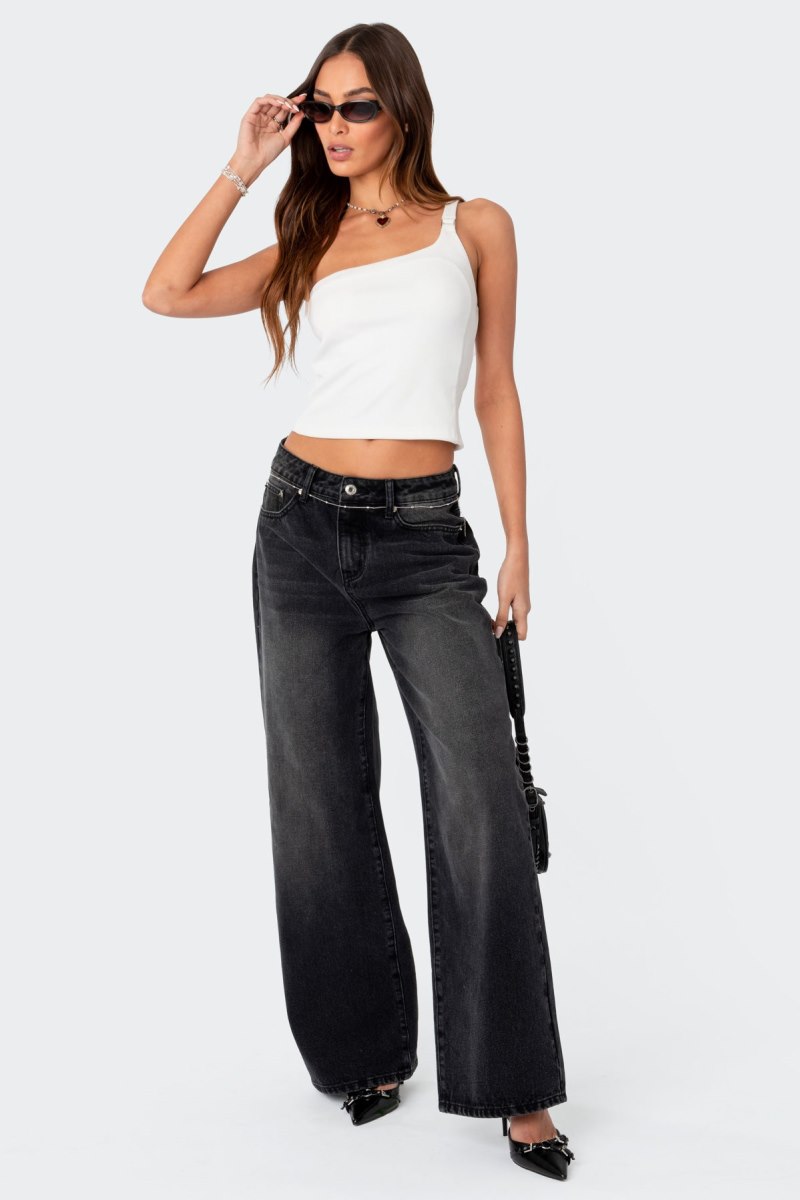 Edikted Braya Washed Low Rise Baggy Jeans Black Washed | USA MK810301U2