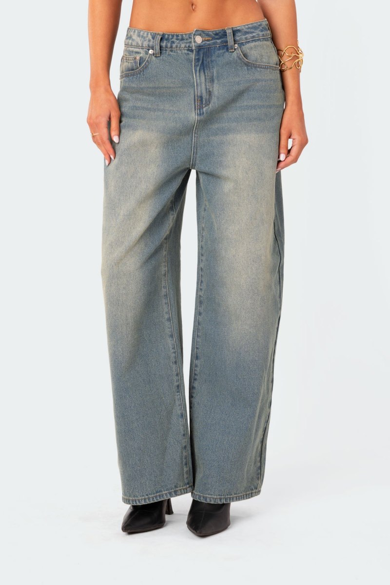 Edikted Braya Washed Low Rise Baggy Jeans Black Washed | USA JM395639N6