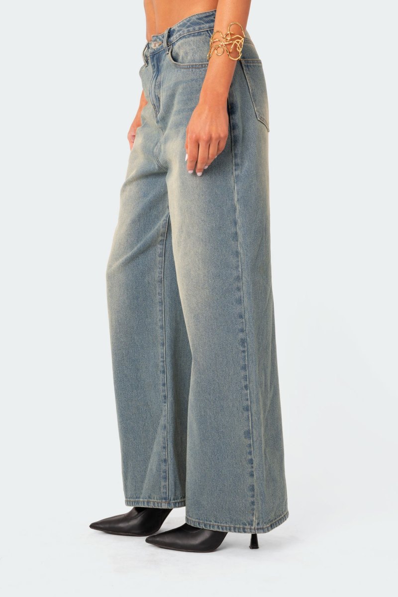 Edikted Braya Washed Low Rise Baggy Jeans Black Washed | USA JM395639N6
