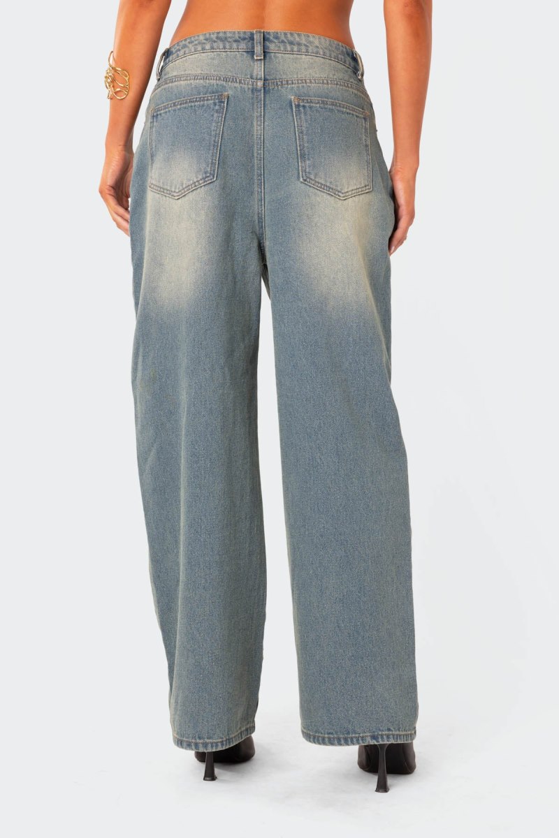 Edikted Braya Washed Low Rise Baggy Jeans Black Washed | USA JM395639N6