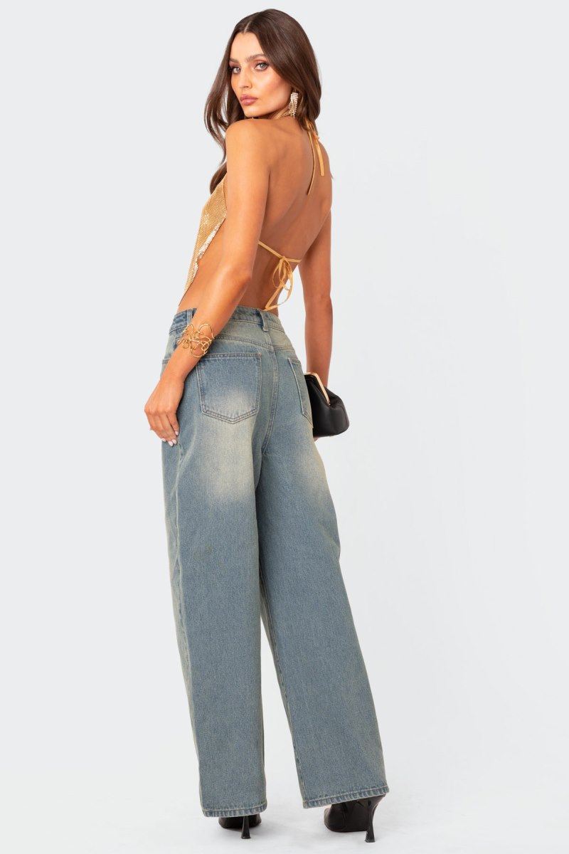 Edikted Braya Washed Low Rise Baggy Jeans Black Washed | USA JM395639N6