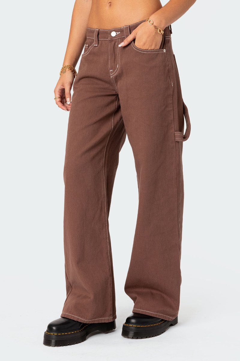 Edikted Brenda Low Rise Carpenter Jeans Brown | USA GD178267E6