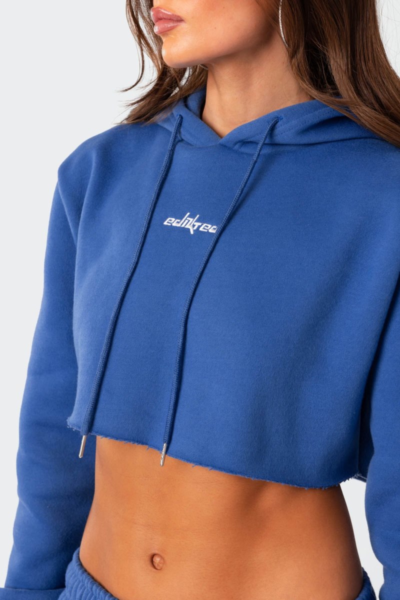 Edikted Brenna Cropped Hoodie Long Sleeve Tops Blue | USA LD368526X7