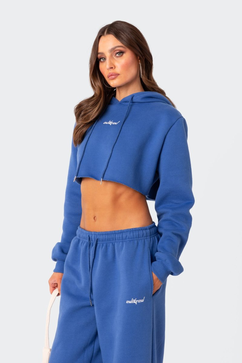 Edikted Brenna Cropped Hoodie Long Sleeve Tops Blue | USA LD368526X7