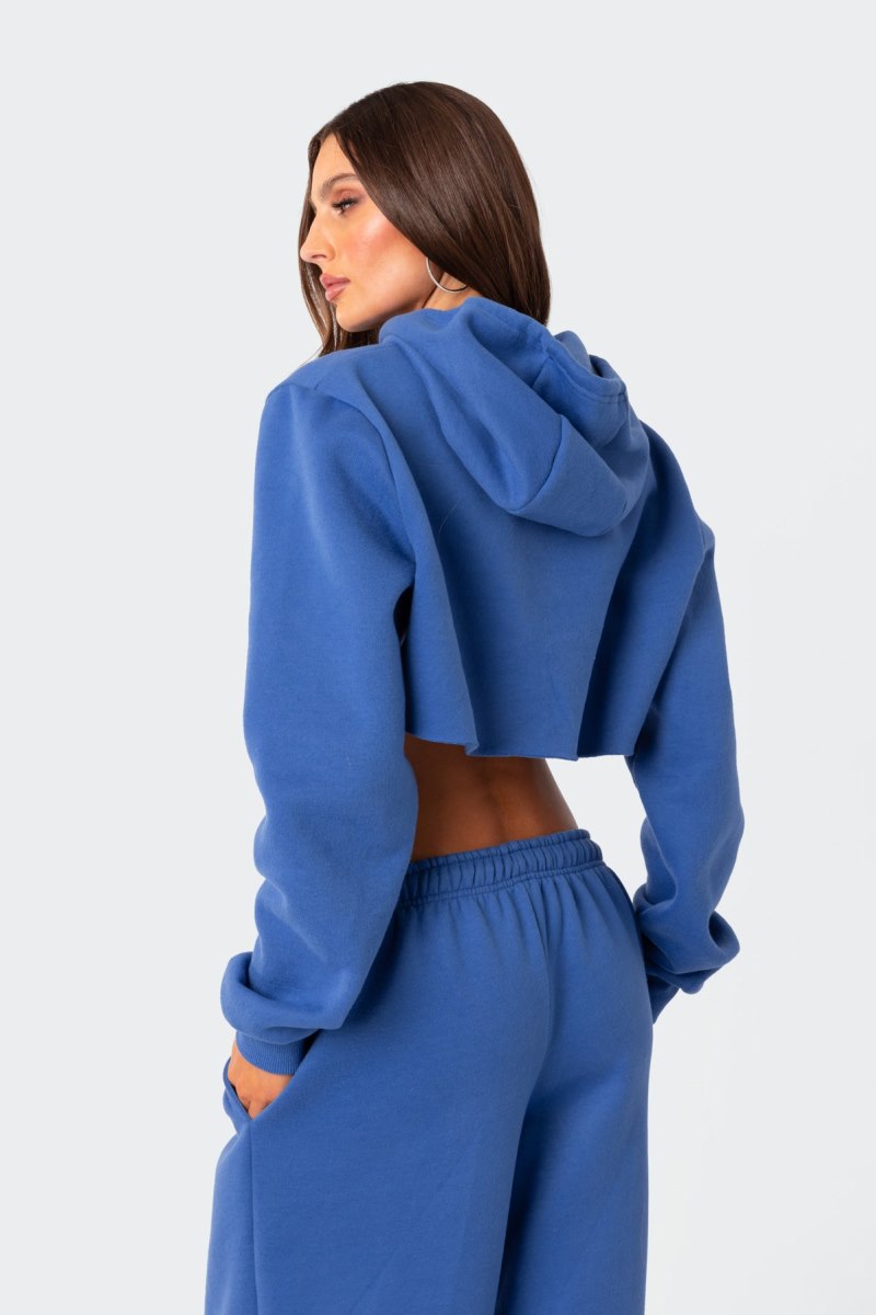 Edikted Brenna Cropped Hoodie Long Sleeve Tops Blue | USA LD368526X7