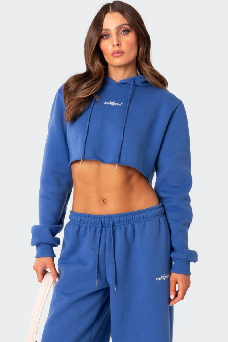 Edikted Brenna Cropped Hoodie Long Sleeve Tops Blue | USA LD368526X7