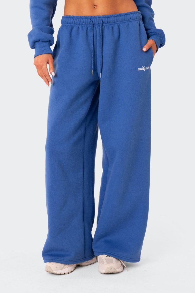Edikted Brenna Low Rise Wide Sweatpants Pants Blue | USA OU870077F0