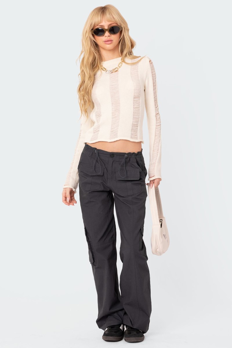 Edikted Brentley Distressed Sweater Knitted Tops Cream | USA XX326702W7