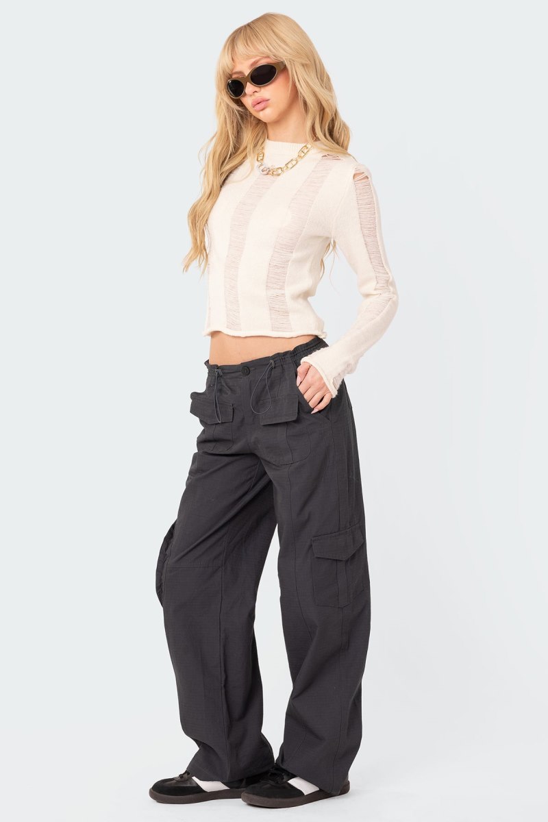 Edikted Brentley Distressed Sweater Knitted Tops Cream | USA XX326702W7