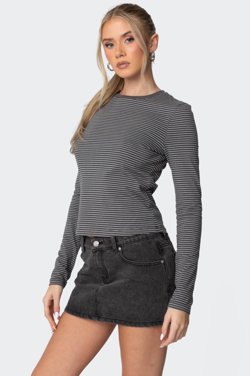 Edikted Brianna Striped Long Sleeve T Shirts Burgundy | USA JL130993X2