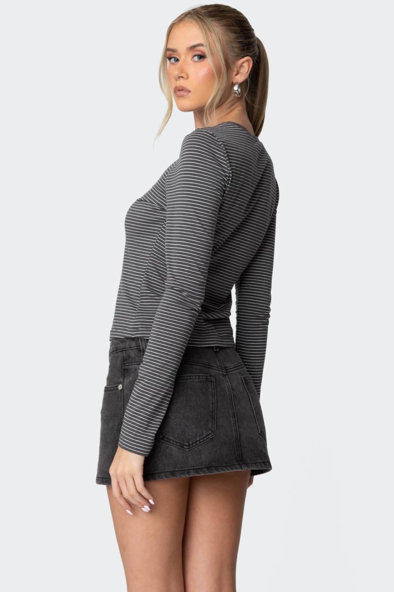 Edikted Brianna Striped Long Sleeve T Shirts Burgundy | USA JL130993X2