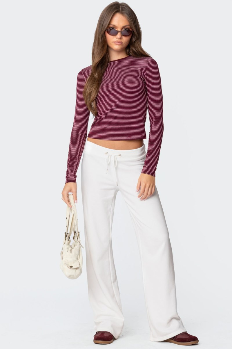 Edikted Brianna Striped Long Sleeve T Shirts Burgundy | USA ZK993289O8
