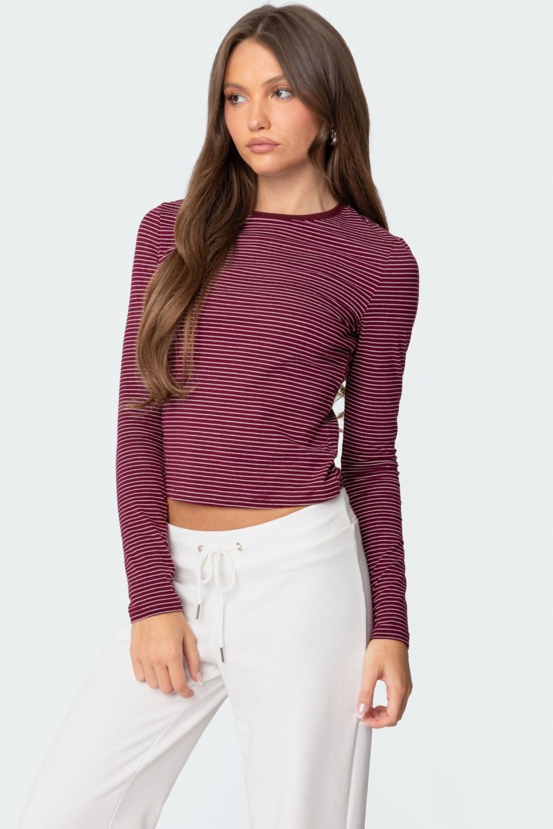 Edikted Brianna Striped Long Sleeve Tops Burgundy | USA BR627102E8