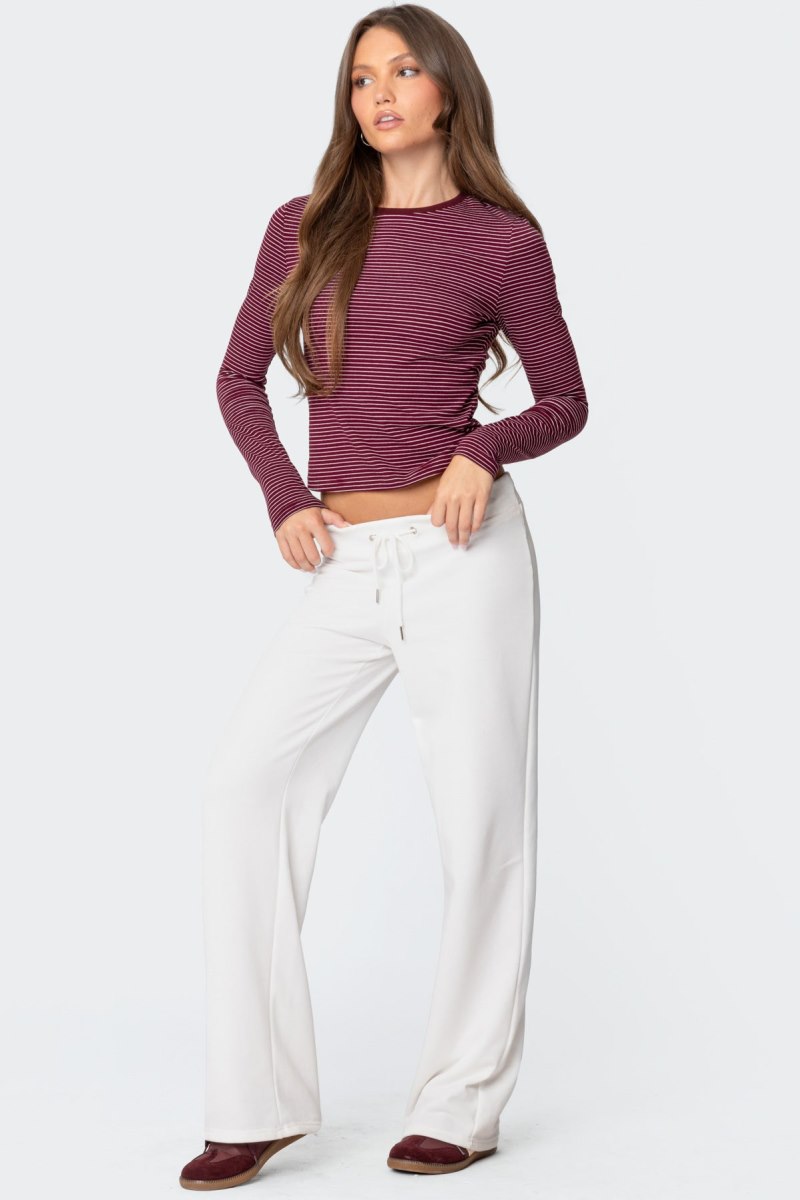 Edikted Brianna Striped Long Sleeve Tops Burgundy | USA BR627102E8