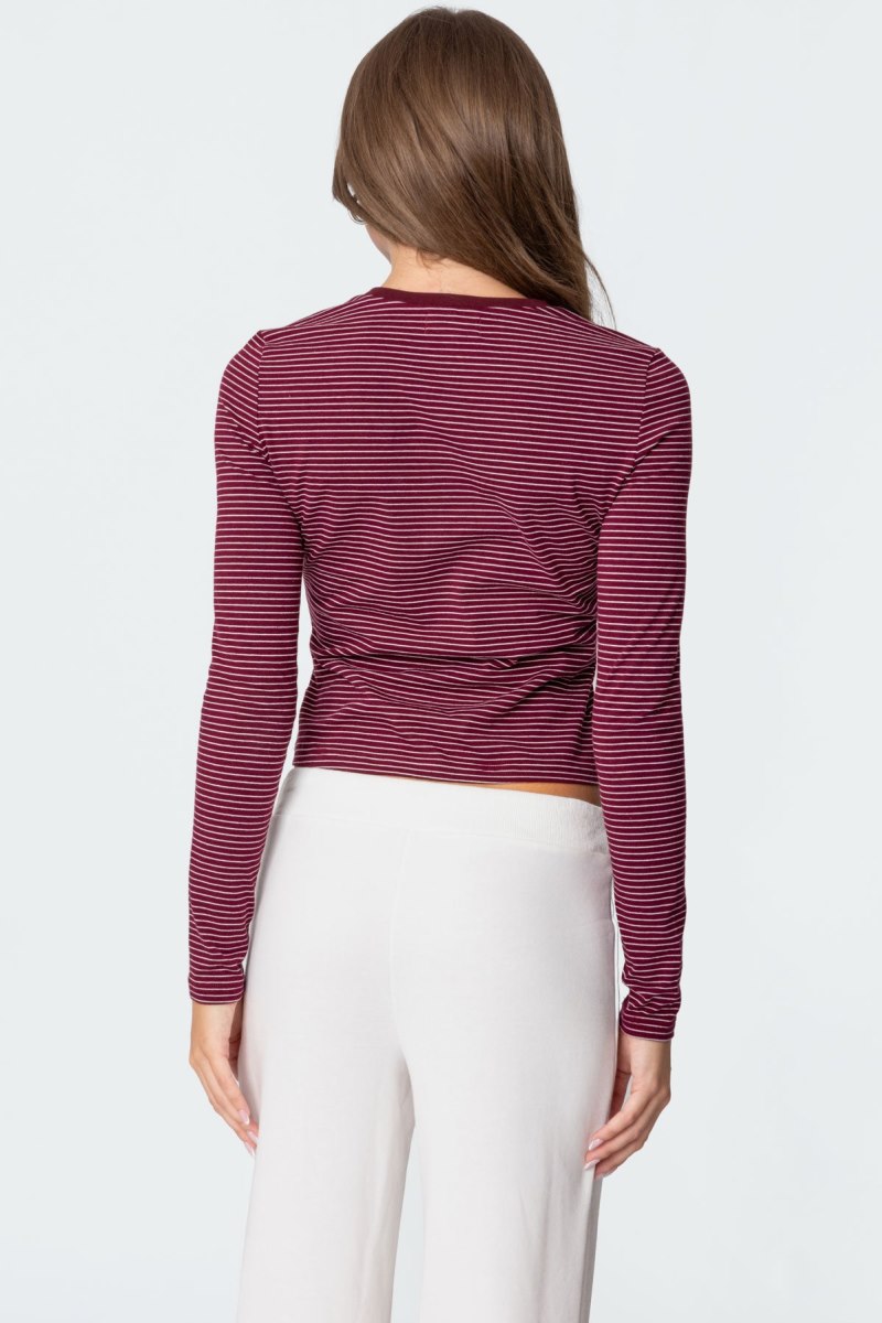 Edikted Brianna Striped Long Sleeve Tops Burgundy | USA BR627102E8