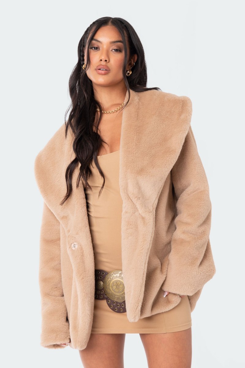 Edikted Briar Faux Fur Jackets Beige | USA KJ638703B6