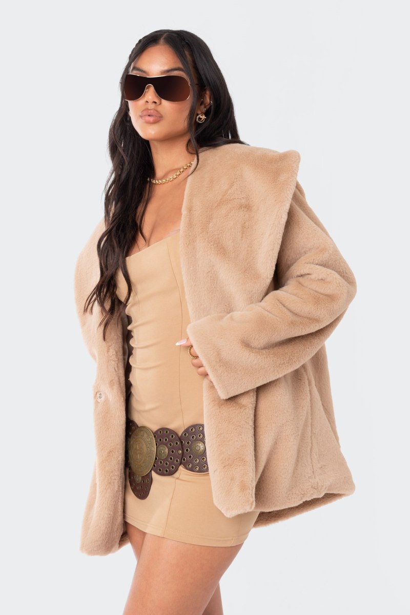 Edikted Briar Faux Fur Jackets Beige | USA KJ638703B6