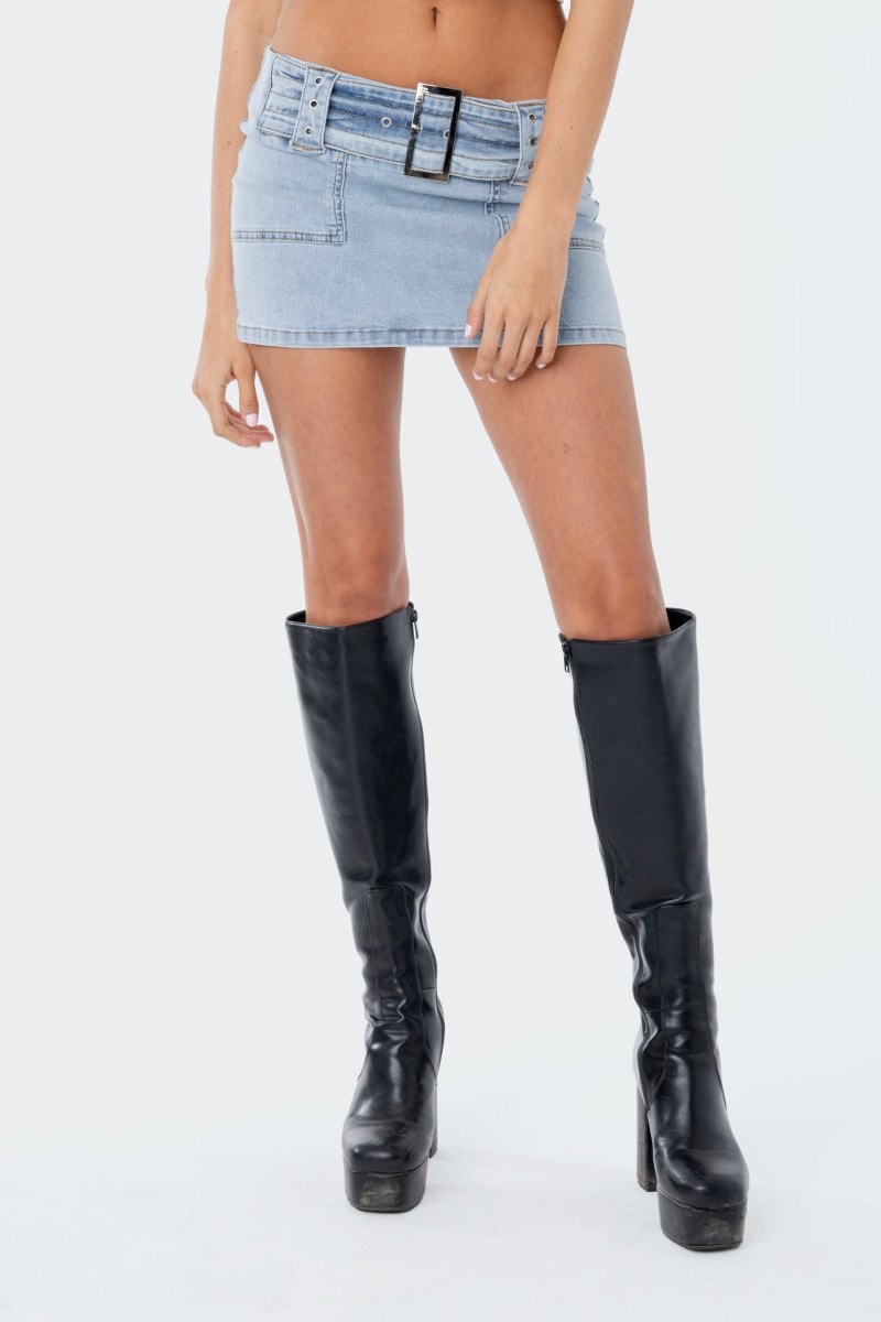 Edikted Bridget Low-Rise Denim Skirts Blue | USA GK073667E9