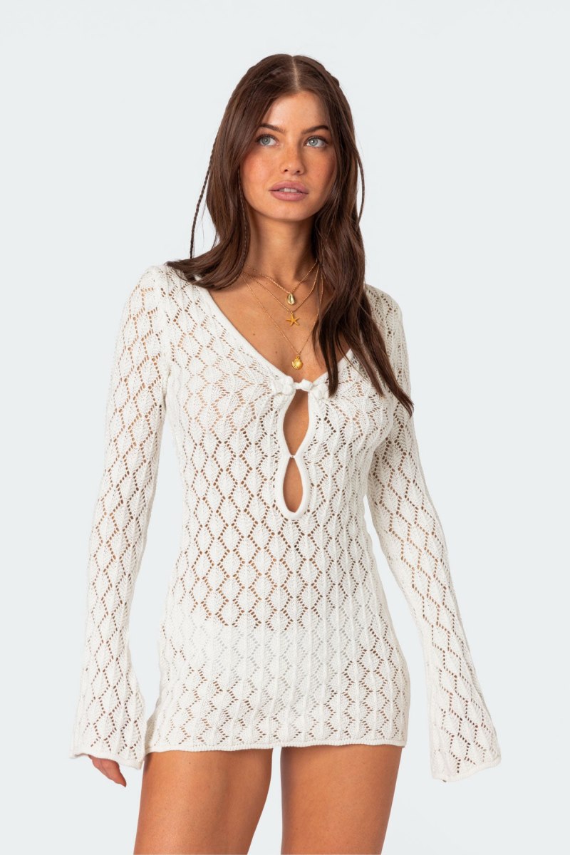 Edikted Brie Crochet Mini Cut Out Dress Cream | USA DO736773B0