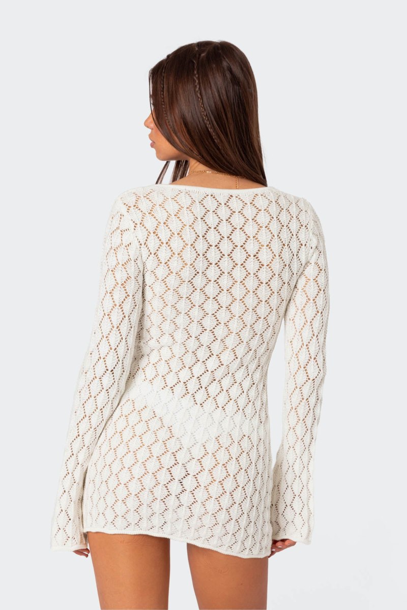 Edikted Brie Crochet Mini Cut Out Dress Cream | USA DO736773B0