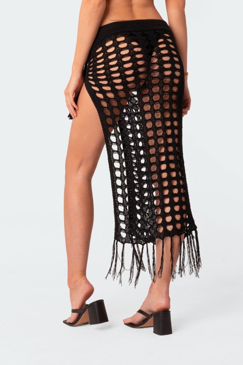 Edikted Brielle Crochet Slit Maxi Skirts Black | USA AZ182868L8