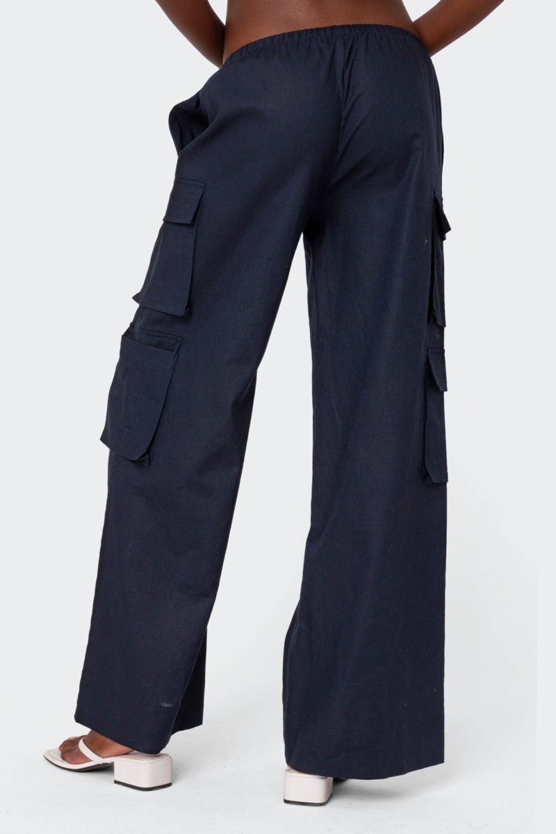 Edikted Bristol Linen Look Cargo Pants Navy | USA VI094389E6