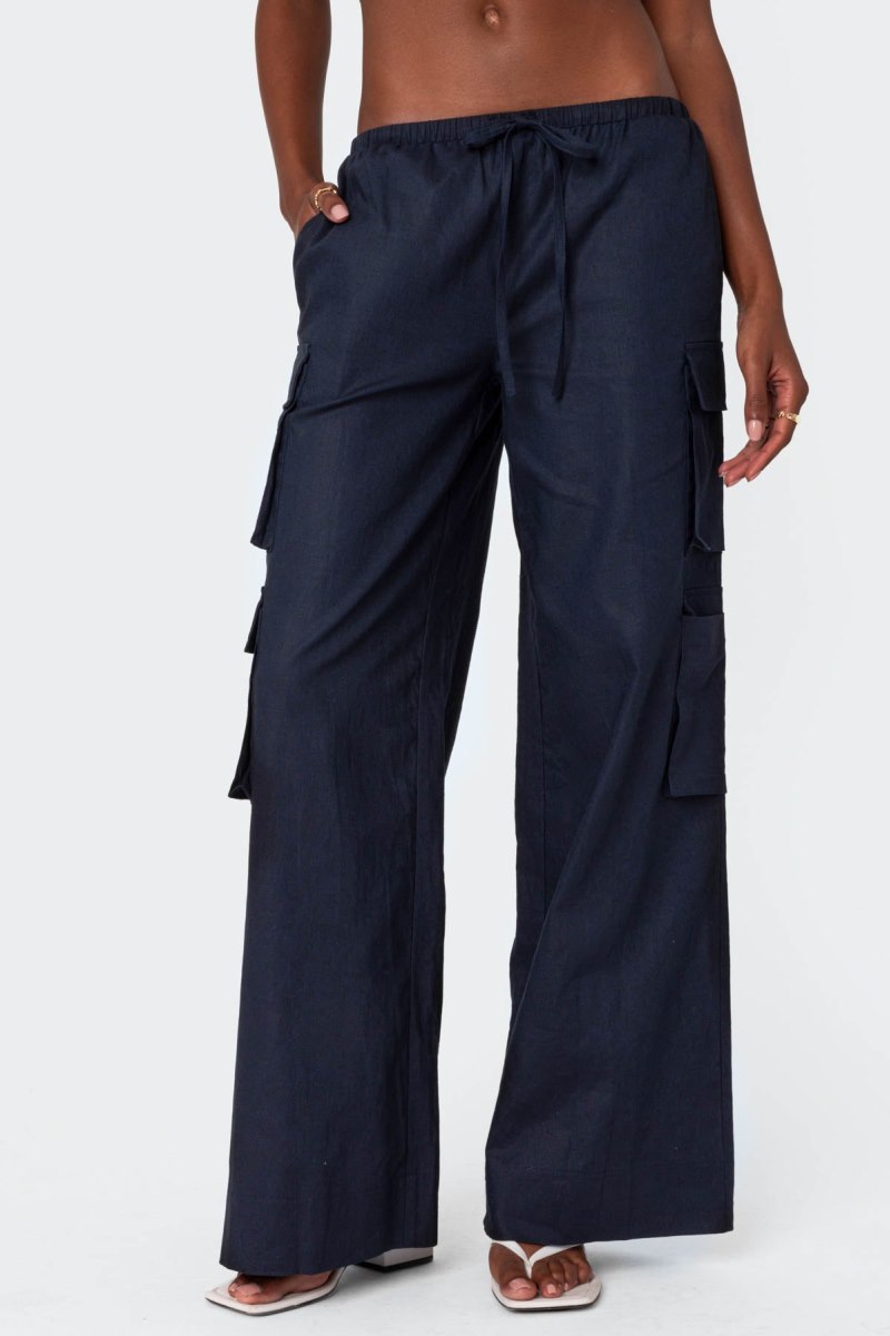 Edikted Bristol Linen Look Cargo Pants Navy | USA BY867186M7