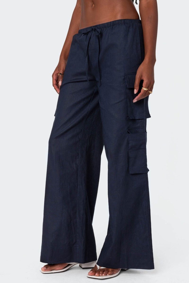 Edikted Bristol Linen Look Cargo Pants Navy | USA BY867186M7