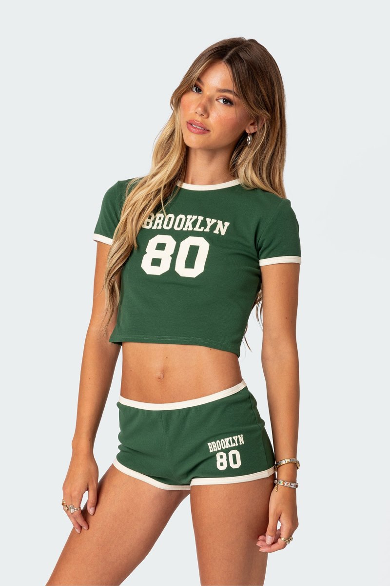 Edikted Brooklyn Contrast T Shirt Graphic Tops Green | USA EL619151Y1