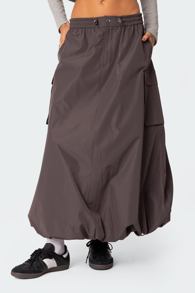 Edikted Bubble Cargo Nylon Maxi Skirts Gray | USA TX001390E3