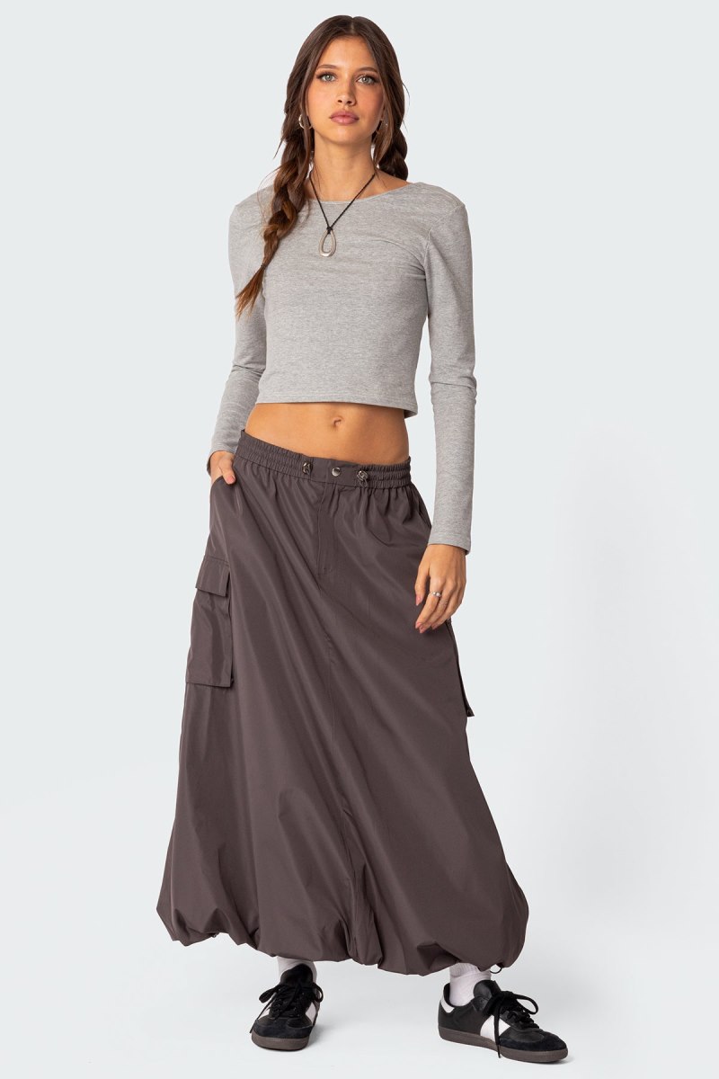 Edikted Bubble Cargo Nylon Maxi Skirts Gray | USA TX001390E3