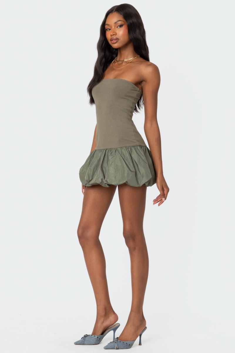 Edikted Bubble Skirt Ribbed Mini Dress Black | USA YM842034I3