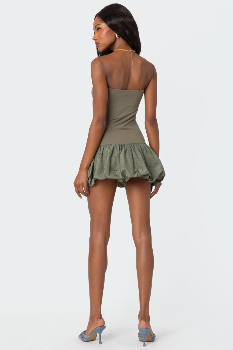 Edikted Bubble Skirt Ribbed Mini Dress Black | USA YM842034I3