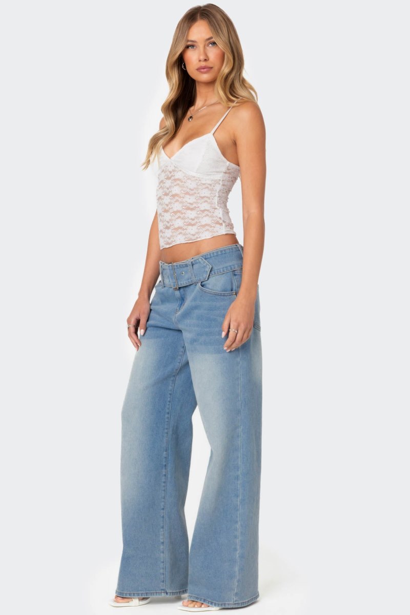 Edikted Buckle Baby Washed Relaxed Jeans Blue Washed | USA EV977257Y2