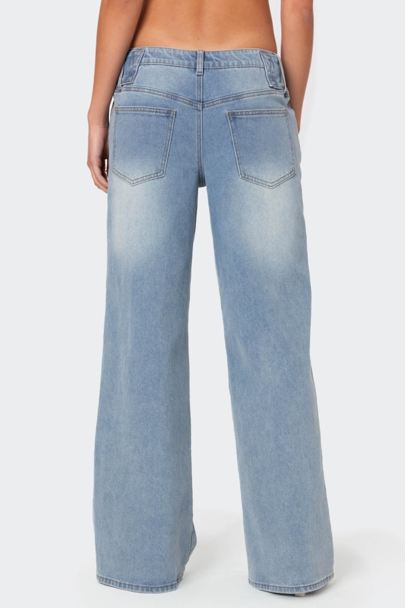 Edikted Buckle Baby Washed Relaxed Jeans Blue Washed | USA EV977257Y2